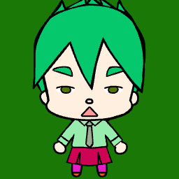 Anime chibi avatar with green, hair, and neutral.