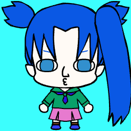 Chibi anime avatar with big eyes and tongue out.
