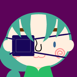 Chibi anime avatar with blush, glasses, and smiling.