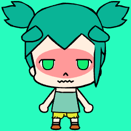 Chibi anime avatar with blush, rosy cheeks, and frown.