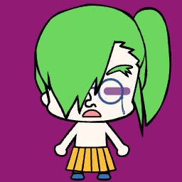 Chibi anime avatar with glasses, blush, and sad.